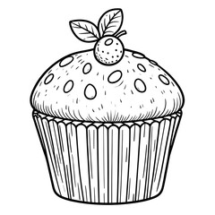 Muffin minimalist black and white silhouette drawing vector illustration