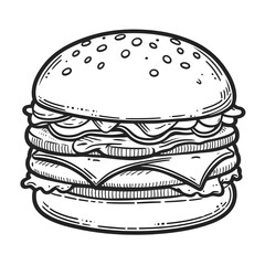 Hamburger minimalist black and white silhouette drawing vector illustration