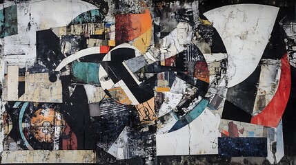 Fototapeta premium Abstract artwork featuring circles, shapes, and various textures in diverse colors