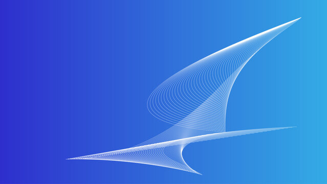 abstract blue background with an abstract flyng bird Made of interpolated lines 