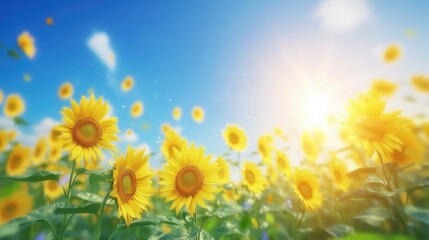 field of sunflowers against blue sky