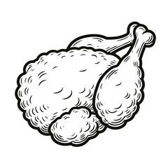Fried chicken minimalist black and white silhouette drawing vector illustration