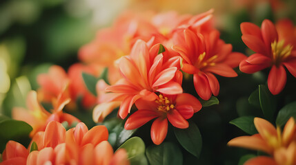Orange Flowers in Bloom with Green Leaves