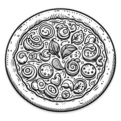 Pizza minimalist black and white silhouette drawing vector illustration