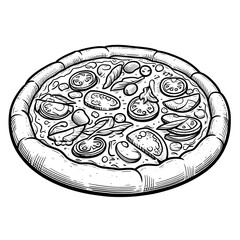 Pizza minimalist black and white silhouette drawing vector illustration
