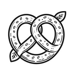 Pretzel minimalist black and white silhouette drawing vector illustration