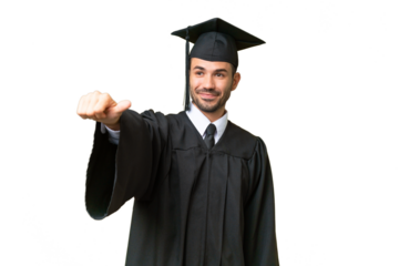 Young university graduate man over isolated background giving a thumbs up gesture