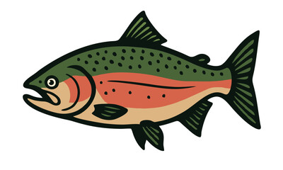Graceful Salmon in Motion, Elegant and dynamic vector art of salmon, showcasing vivid colors and fluid motion perfect for aquatic-themed designs