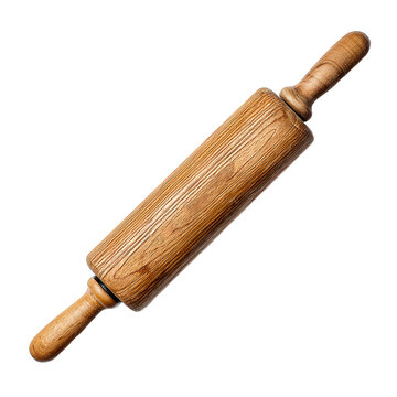 Wooden rolling pin isolated on transparent background, PNG