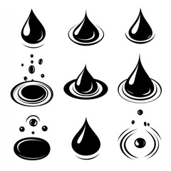 Water drop icons, ripple effect, splash, liquid, graphic design elements, website, illustration