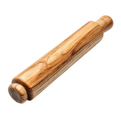Wooden rolling pin isolated on white background for baking pastry dough.