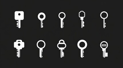 Various key silhouettes, graphic design, black background, website use