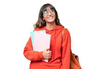 Young student caucasian woman over isolated background thinking an idea while looking up