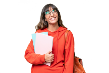 Young student caucasian woman over isolated background thinking an idea while looking up
