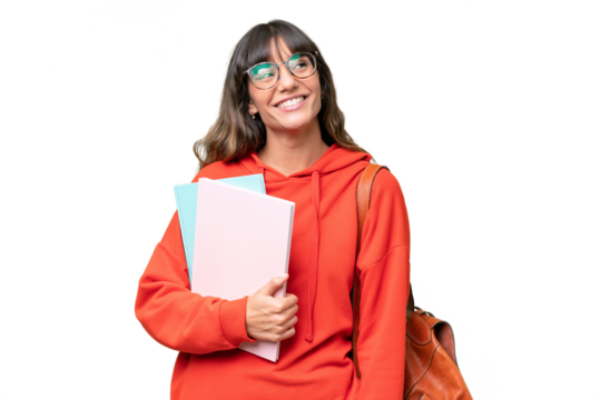 Young student caucasian woman over isolated background thinking an idea while looking up