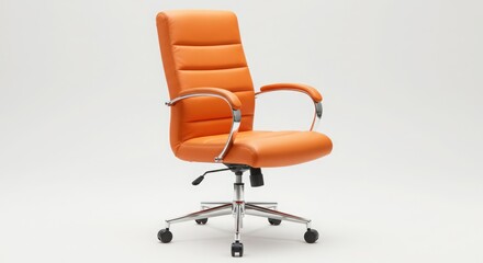 Luxurious orange leather executive chair with ergonomic design and chrome base for modern office use