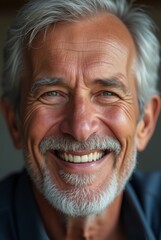 Smiling elderly Caucasian man with gray hair and beard, close-up portrait