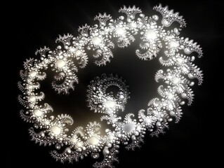 High contrast black and white fractal pattern resembling lightning or frost formations, showcasing intricate mathematical detail against a dark backdrop. 