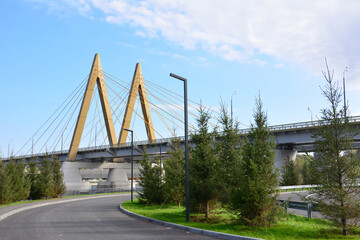 A Modern Cable-Stayed Bridge Under a Blue Sky