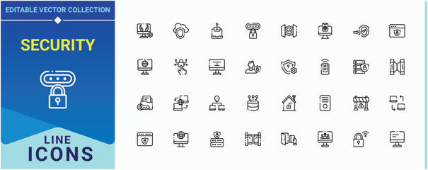 Security related icon set. Includes symbols for id, identity, biometric, barrier, identification and more. Access Control icon set. Modern vector UI icons. Editable stroke. Vector collection.