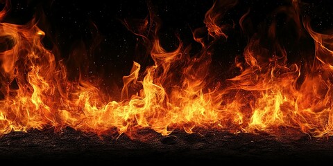 Obraz premium Flames rise fiercely against a dark backdrop, embodying power and destruction in vibrant orange hues.