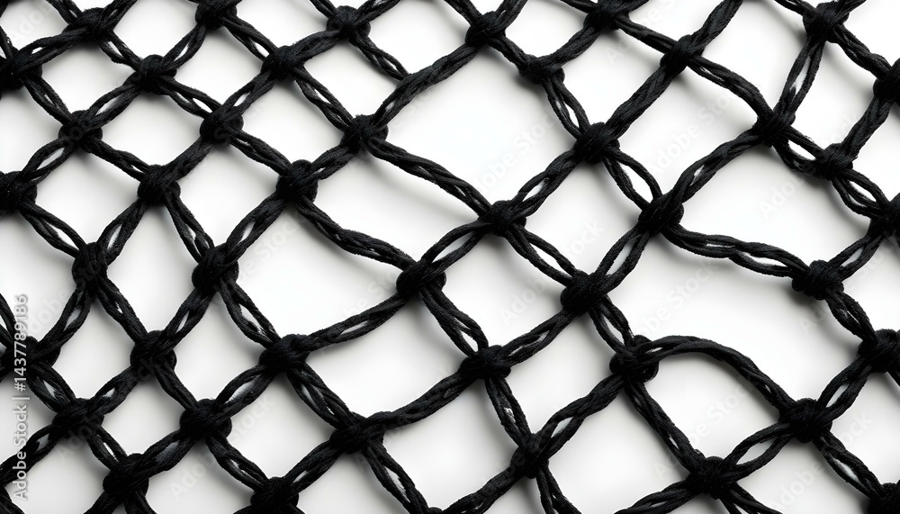 Wall mural a close-up of a black net with a diamond pattern set against a stark white background.