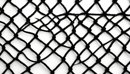 Fototapeta premium A detailed black net pattern stretches across a white background, showing intricate knots and design.