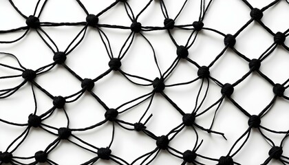 Fototapeta premium A detailed shot of a black knotted net against a white backdrop, showcasing texture and form.