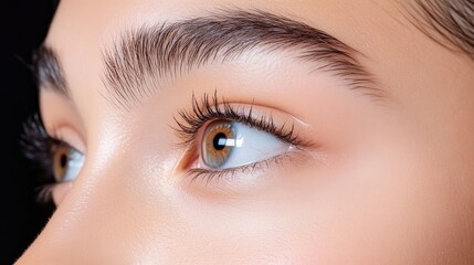 Obraz premium Close-up of a woman's eye and eyebrow area, highlighting natural beauty and makeup