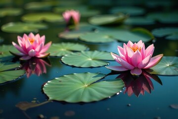 Water lilies forming a natural floral pattern on lake surface , environment, floral, background