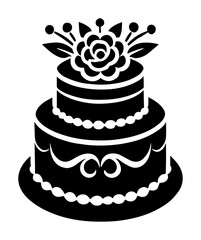 wedding cake with flower decoration elegant two tier silhouette isolated on white background