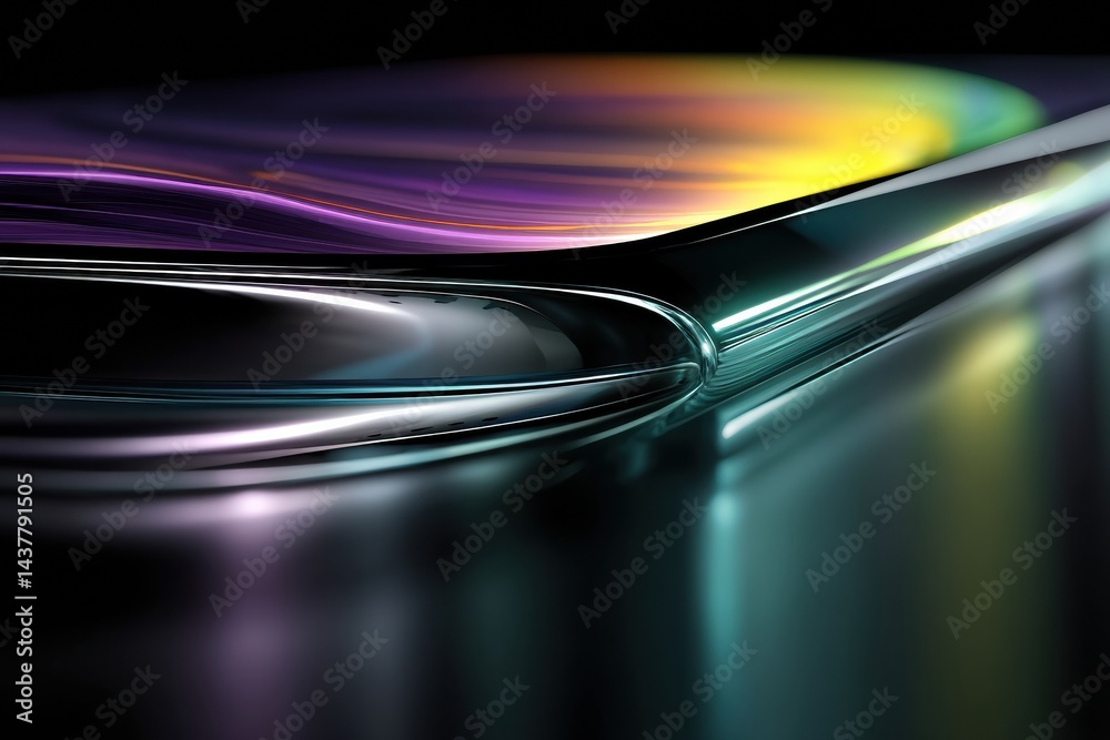 Poster Detail of an Edge Screen With Ambient Reflection Showcasing Curves and Colors in a Modern Setting