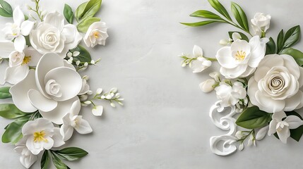 White Flowers Frame with Grey Background.