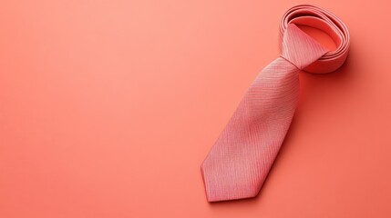 Elegant pink necktie made of smooth fabric with a classic knot lying on pastel pink background for formal attire and stylish fashion accessory design