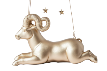 Golden astrological Aries ornament with intricate details, representing confidence, leadership, and new beginnings in a stunning design