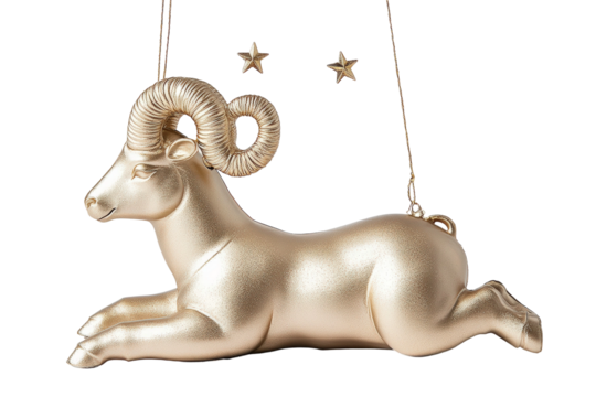 Golden astrological Aries ornament with intricate details, representing confidence, leadership, and new beginnings in a stunning design