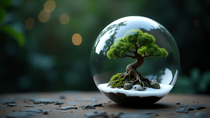 Bonsai Tree in Crystal Ball Nature Concept