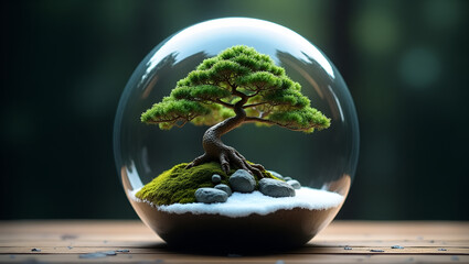 Bonsai Tree Protected in Glass Dome