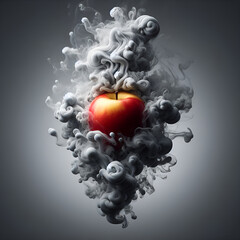 Red Apple Surrounded by Dark Mist