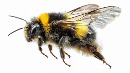 Bumblebee Hovering in Flight Over a Colorful Garden Setting