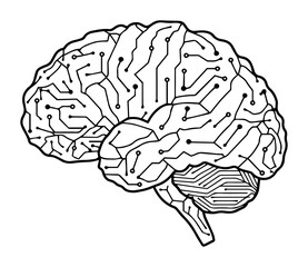artificial intelligence brain circuits black clipart illustration
