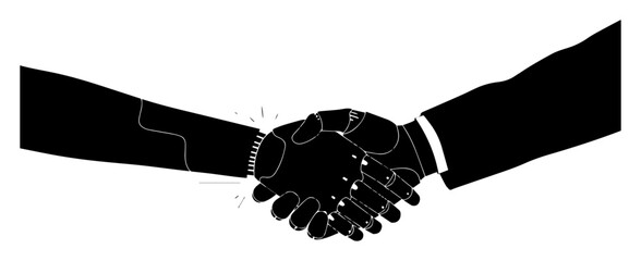 robot and human handshake silhouette vector illustration