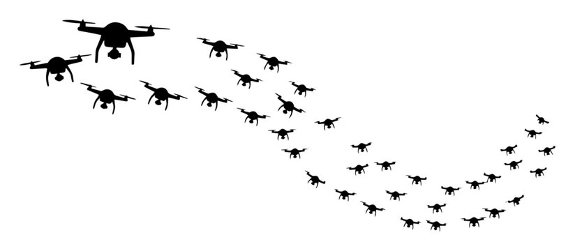 swarm of flying drones black shape graphic