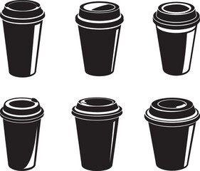 set of paper coffee cup silhouette, black and white silhouette, vector and illustration