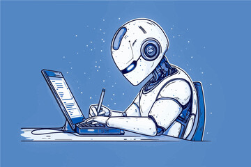 cartoon illustration of a humanoide with laptop