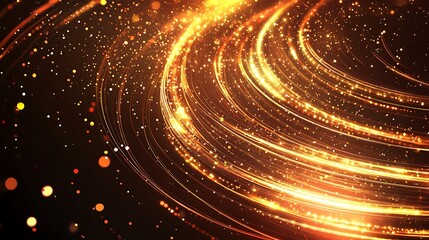 Obraz premium Swirling light trails with bokeh, radiating golden warmth
