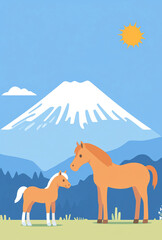 年賀状素材_午年_馬の親子