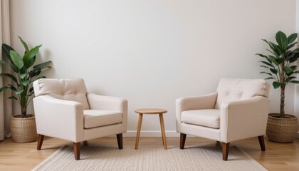 Cozy seating area with plants and simple decor.