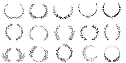 Hand Drawn Botanical Laurel Wreath Clipart Collection | Minimalist Leafy Branch Frames for Invitations, Logos, and Decorative Designs