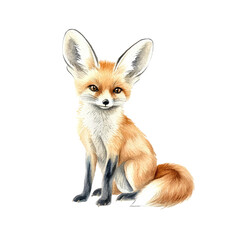 Obraz premium Charming Fennec Fox Standing Isolated with Large Ears and Bright Eyes, Perfect for Nature and Wildlife Themes